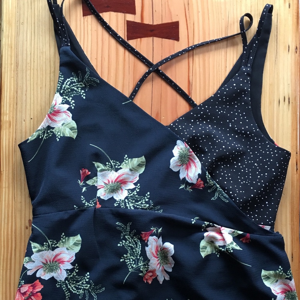 TopShop Navy Blue Floral and Polka Dot Wrap Dress!